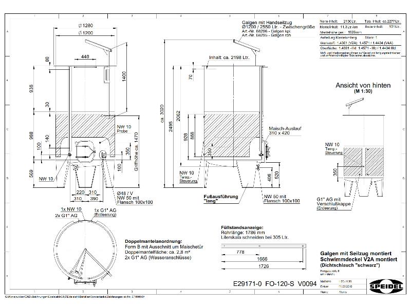 CUVE 2198 LT OUVERTE D.1200 FOND CONIQUE