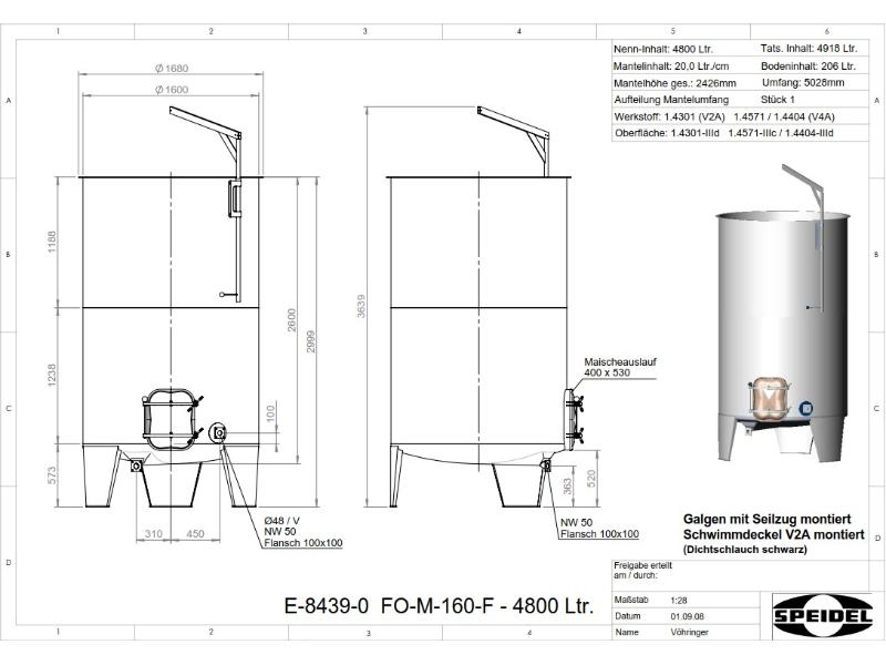 CUVE 4800 LT OUVERTE D.1600 FOND CONIQUE