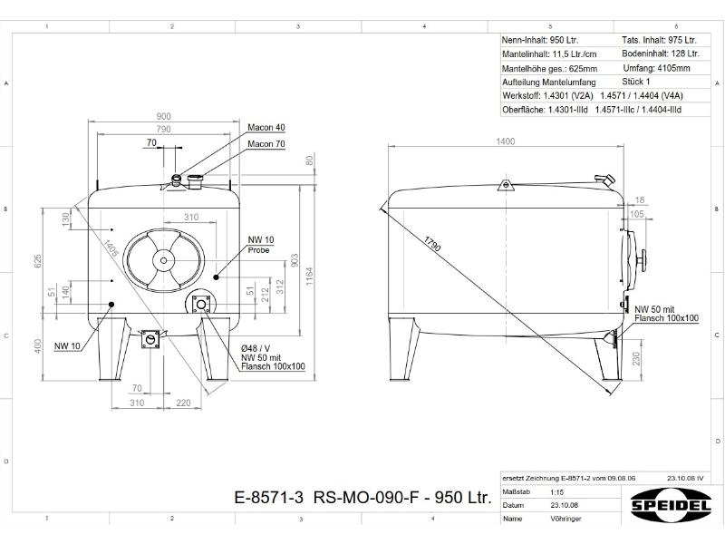 CUVE 950 LT FERMEE  900 x 1400